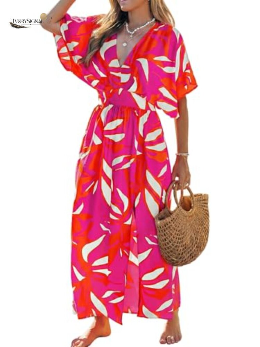 Boho Paisley Floral Deep V Neck Short Sleeve Maxi Dress with Empire Waist